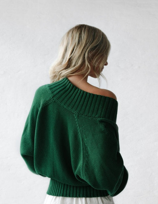 Boatneck Sweater | Emerald Green -35% OFF