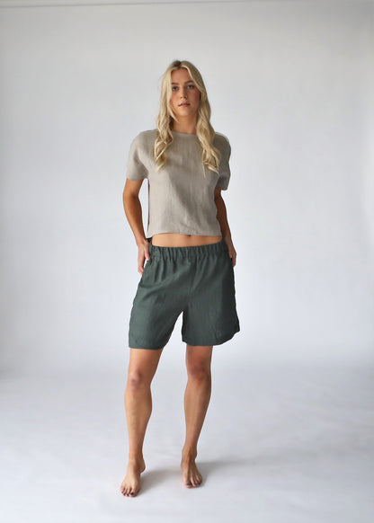 Linen Shorts | Dark Green