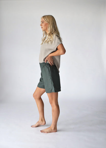 Linen Shorts | Dark Green