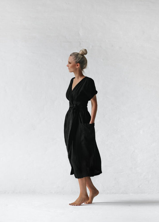Kimono linen dress  | Black