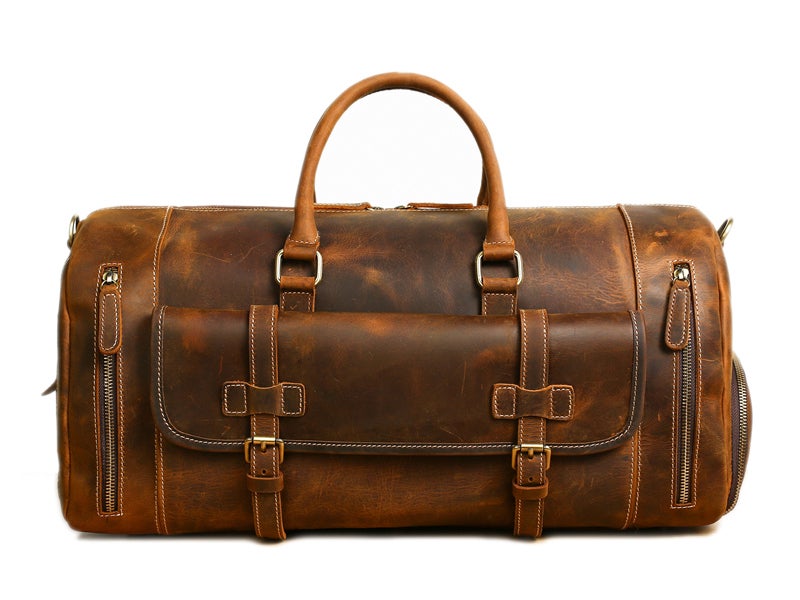 Leather travel Bag with Shoe Compartment