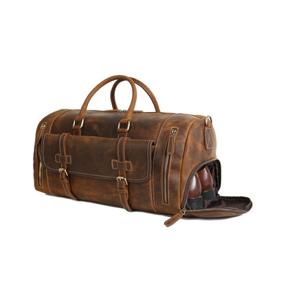 Leather travel Bag with Shoe Compartment