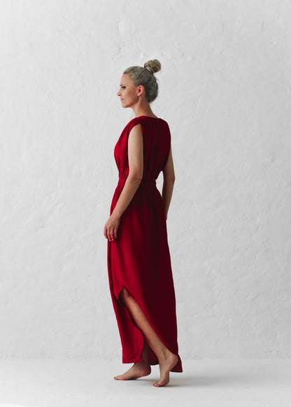 Linen Column dress | Red