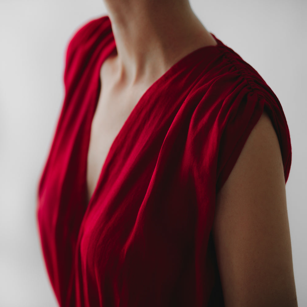 Linen Column dress | Red