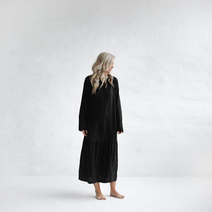 Linen Drop Waist Dress | Black