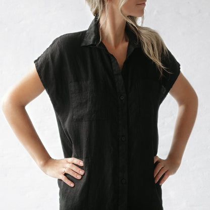 Linen Shirt Dress | Black