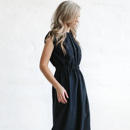 Linen Column dress | Navy