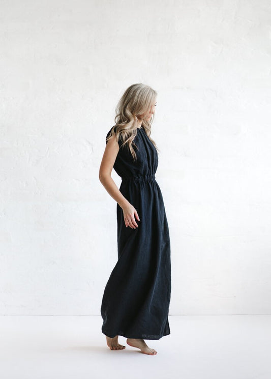 Linen Column dress | Navy