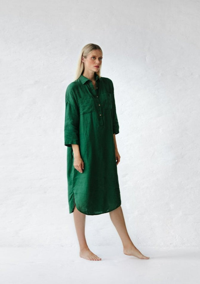 Linen shirt dress | Green