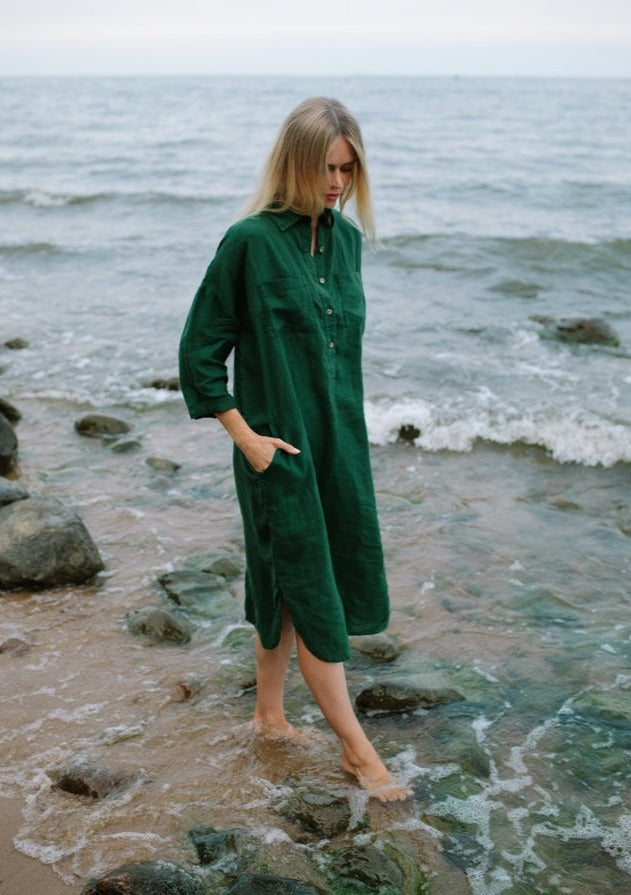 Linen shirt dress | Green