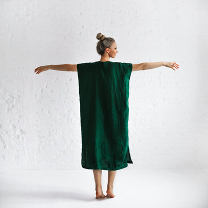 V Neck Linen Dress | Green