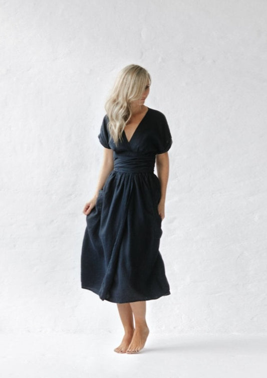 Kimono linen dress  | Navy