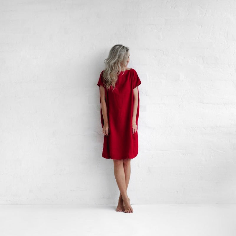Short Linen Dress | Red