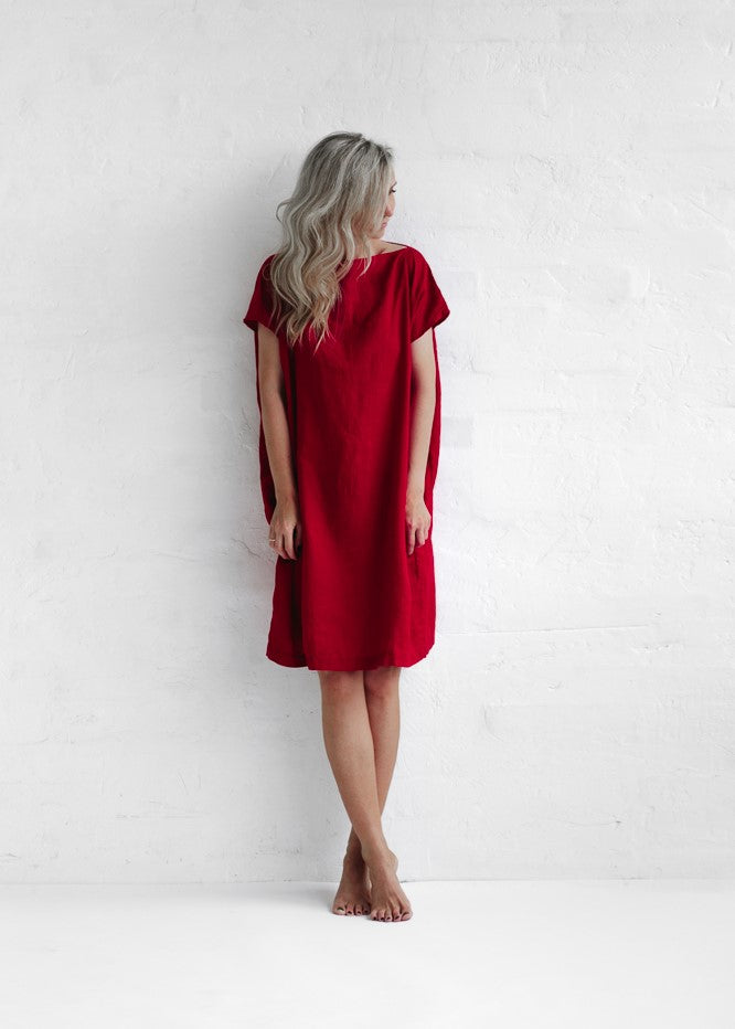 Short Linen Dress | Red