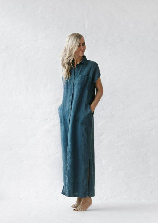 Linen Shirt Dress | Teal