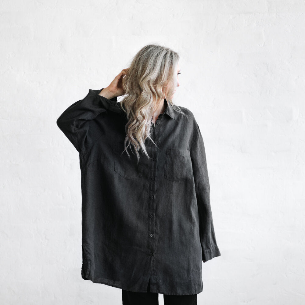 Linen Boyfriend Shirt | Dark Grey
