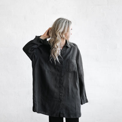 Linen Boyfriend Shirt | Dark Grey