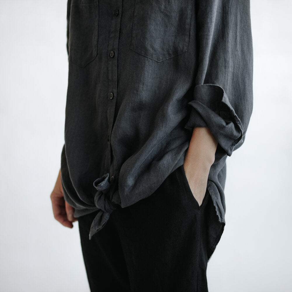 Linen Boyfriend Shirt | Dark Grey