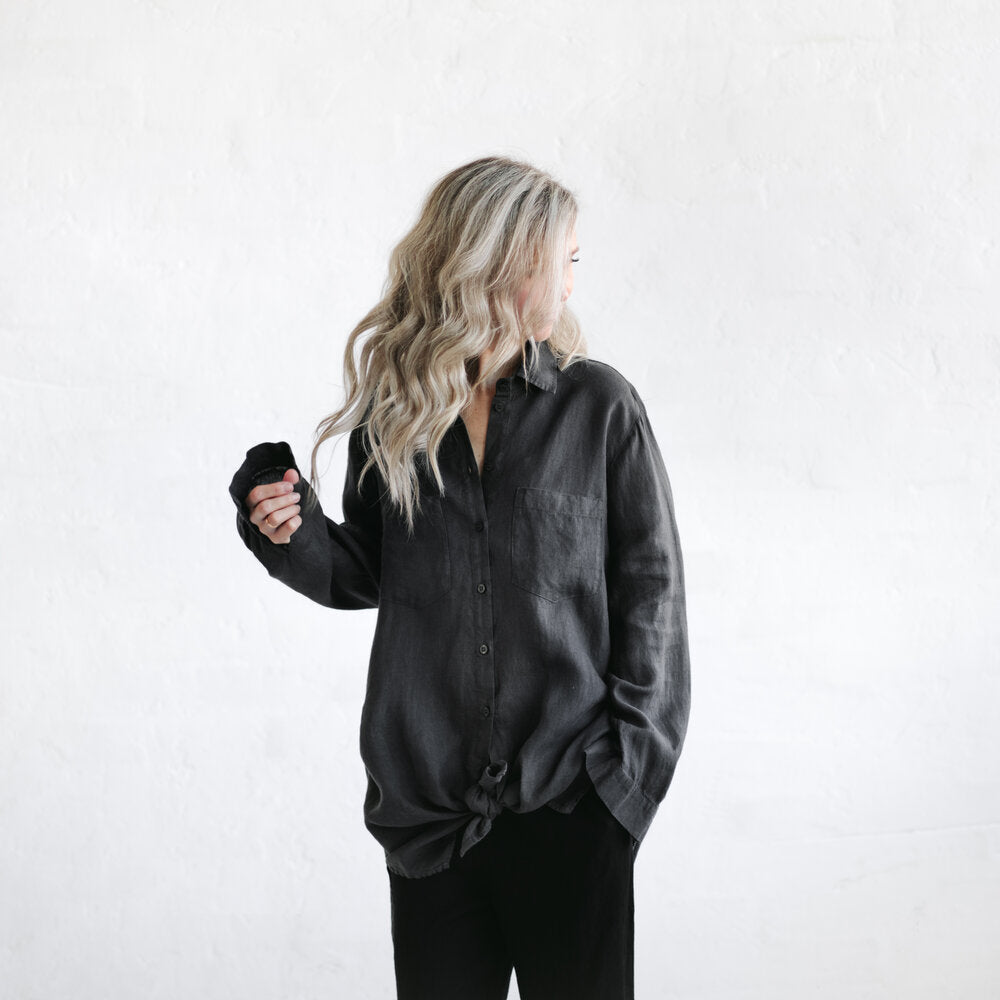 Linen Boyfriend Shirt | Dark Grey