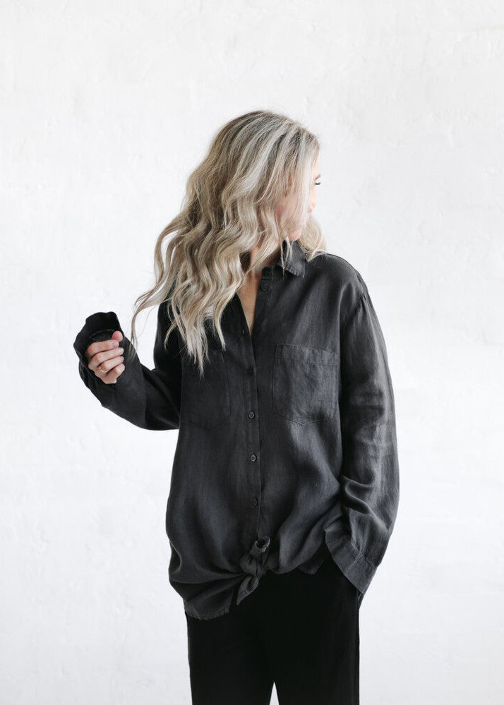 Linen Boyfriend Shirt | Dark Grey