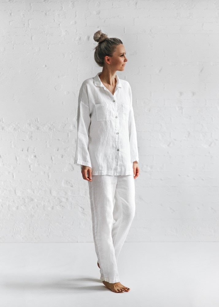 Stonewashed Linen Pajamas | White