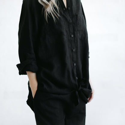 Linen Boyfriend Shirt | Black