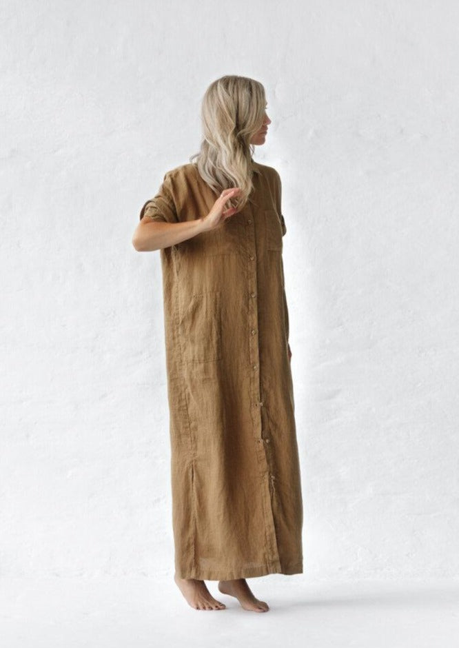 Long Linen shirt dress | Beige