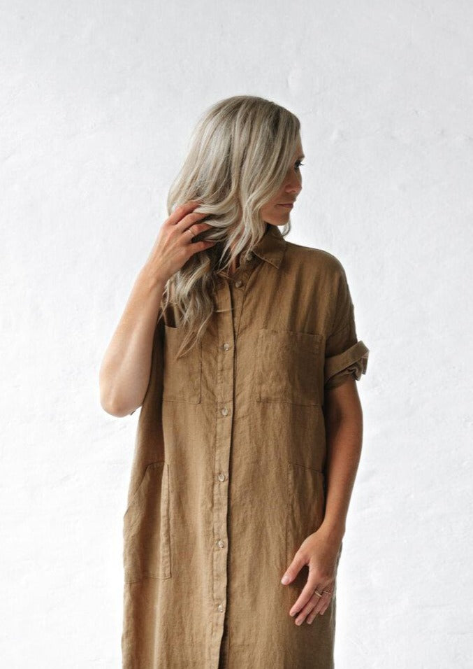 Long Linen shirt dress | Beige