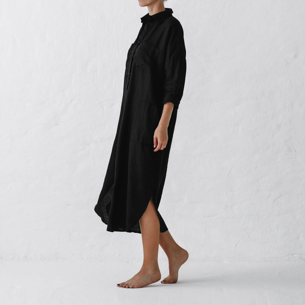 Linen shirt dress | Black