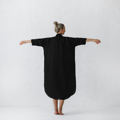 Linen shirt dress | Black
