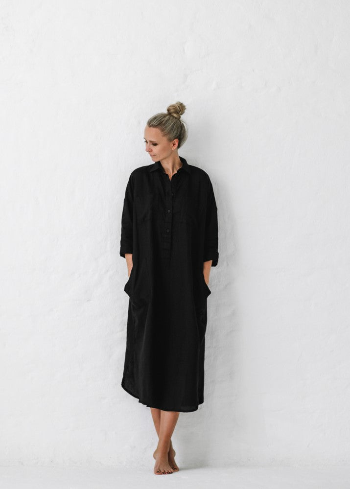 Linen shirt dress | Black