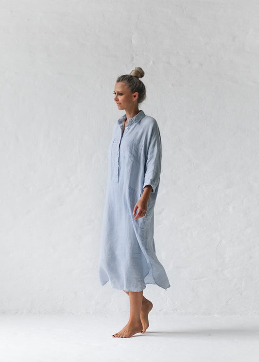 Linen shirt dress | Blue