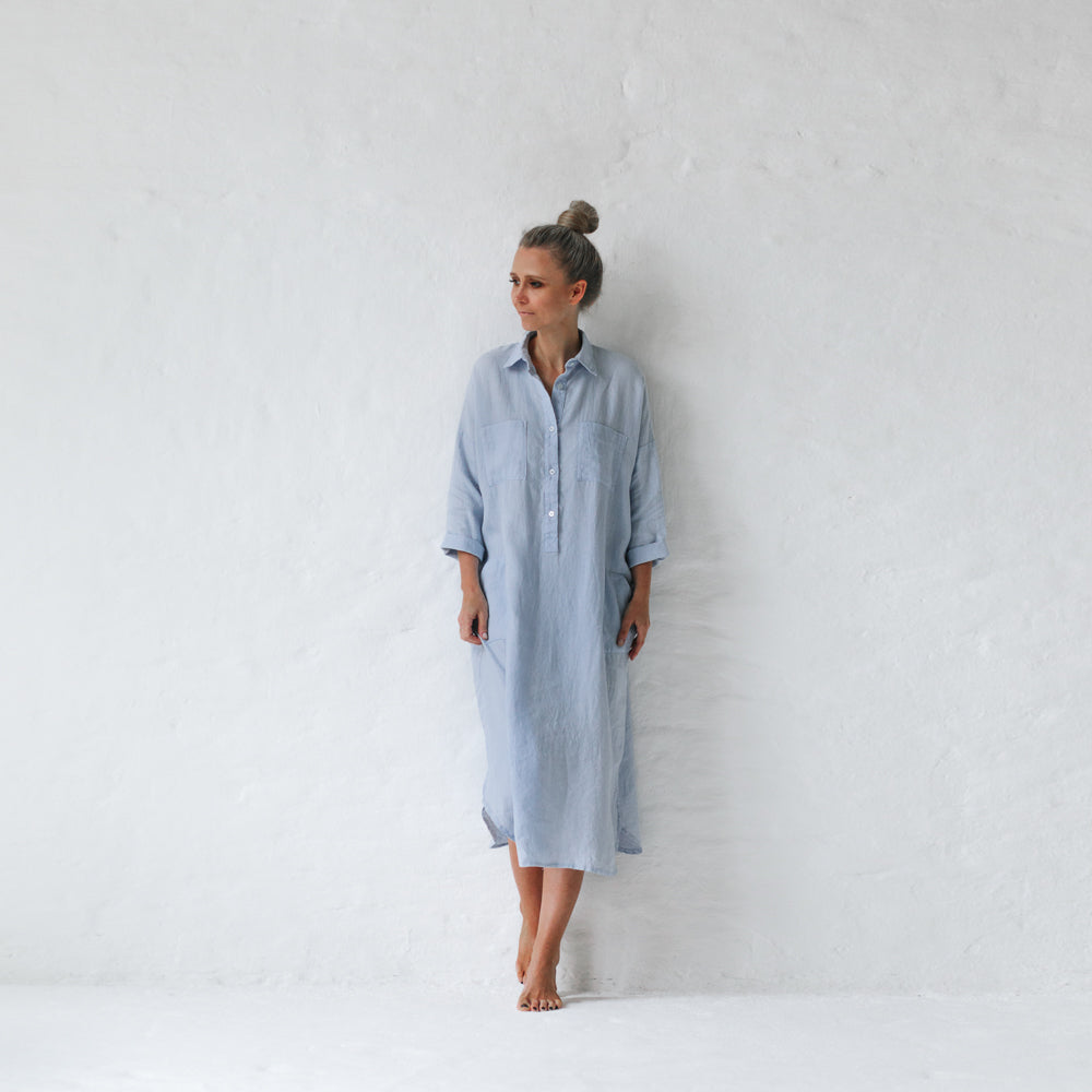 Linen shirt dress | Blue