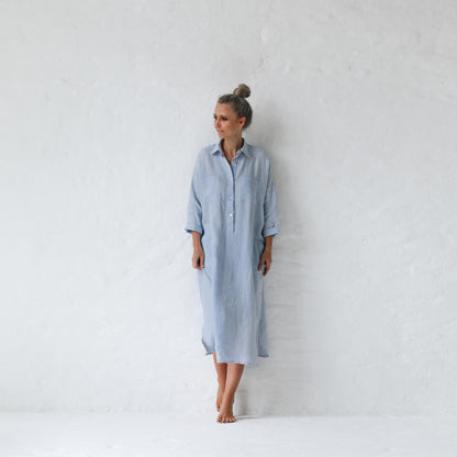 Linen shirt dress | Blue