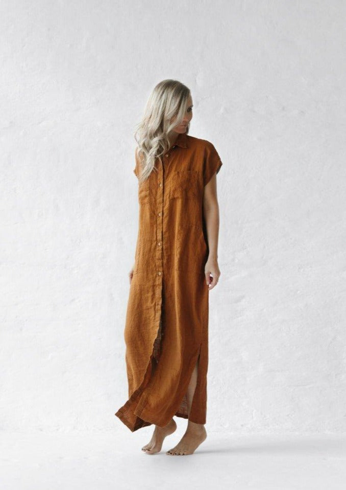 Linen Shirt Dress | Mustard