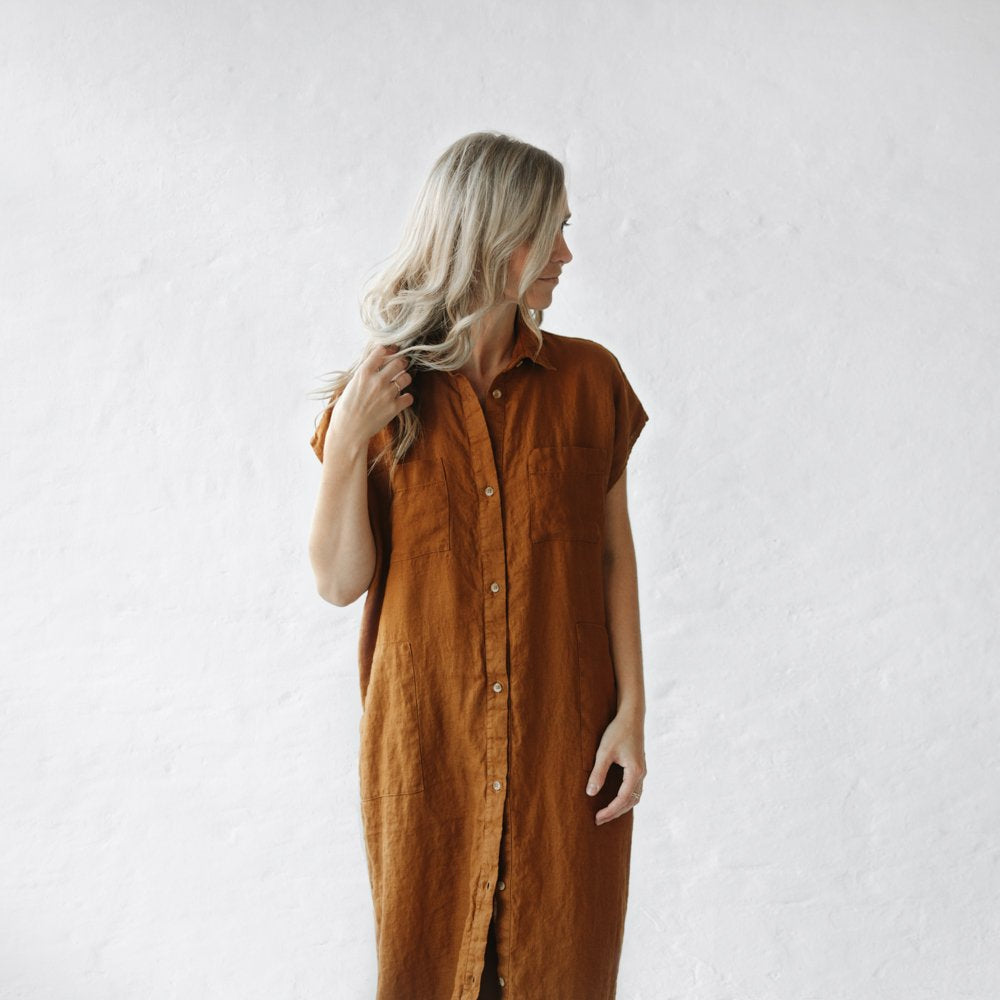 Linen Shirt Dress | Mustard