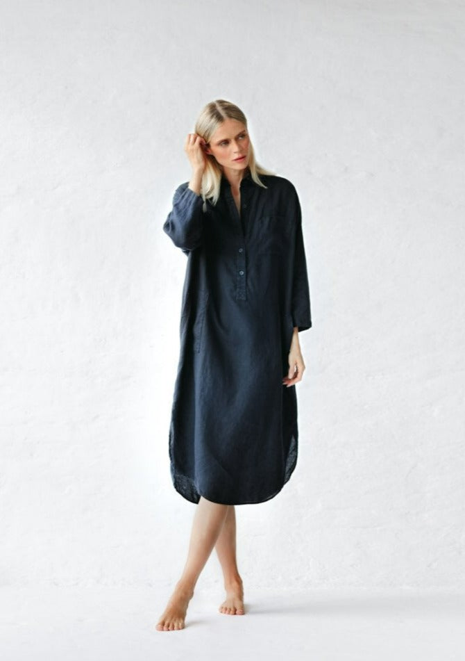 Linen shirt dress | Navy