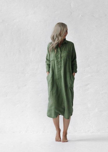 Linen shirt dress | Olive