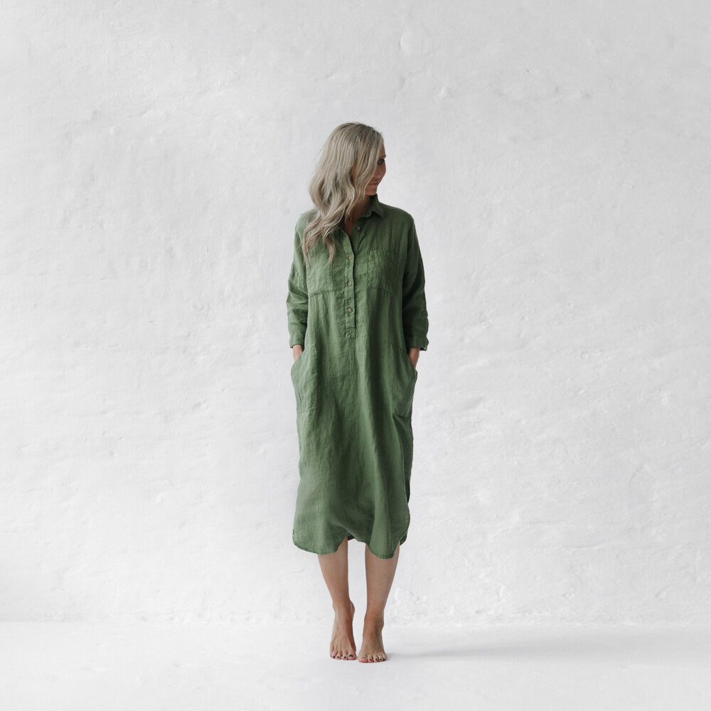 Linen shirt dress | Olive