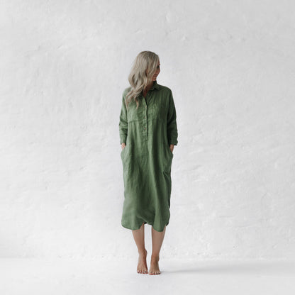 Linen shirt dress | Olive