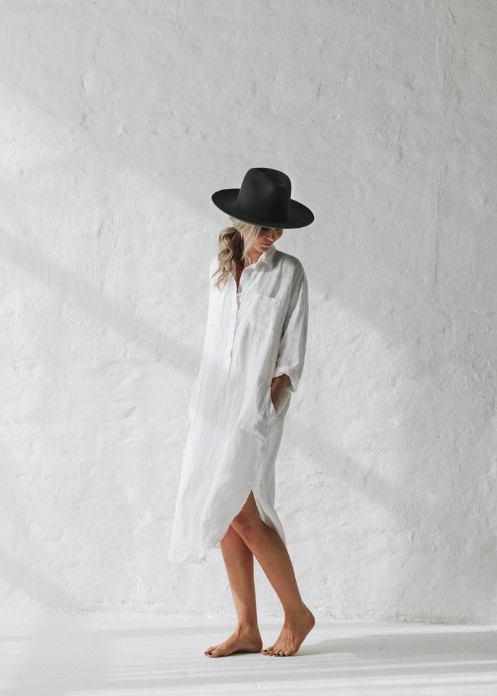 Linen shirt dress | White