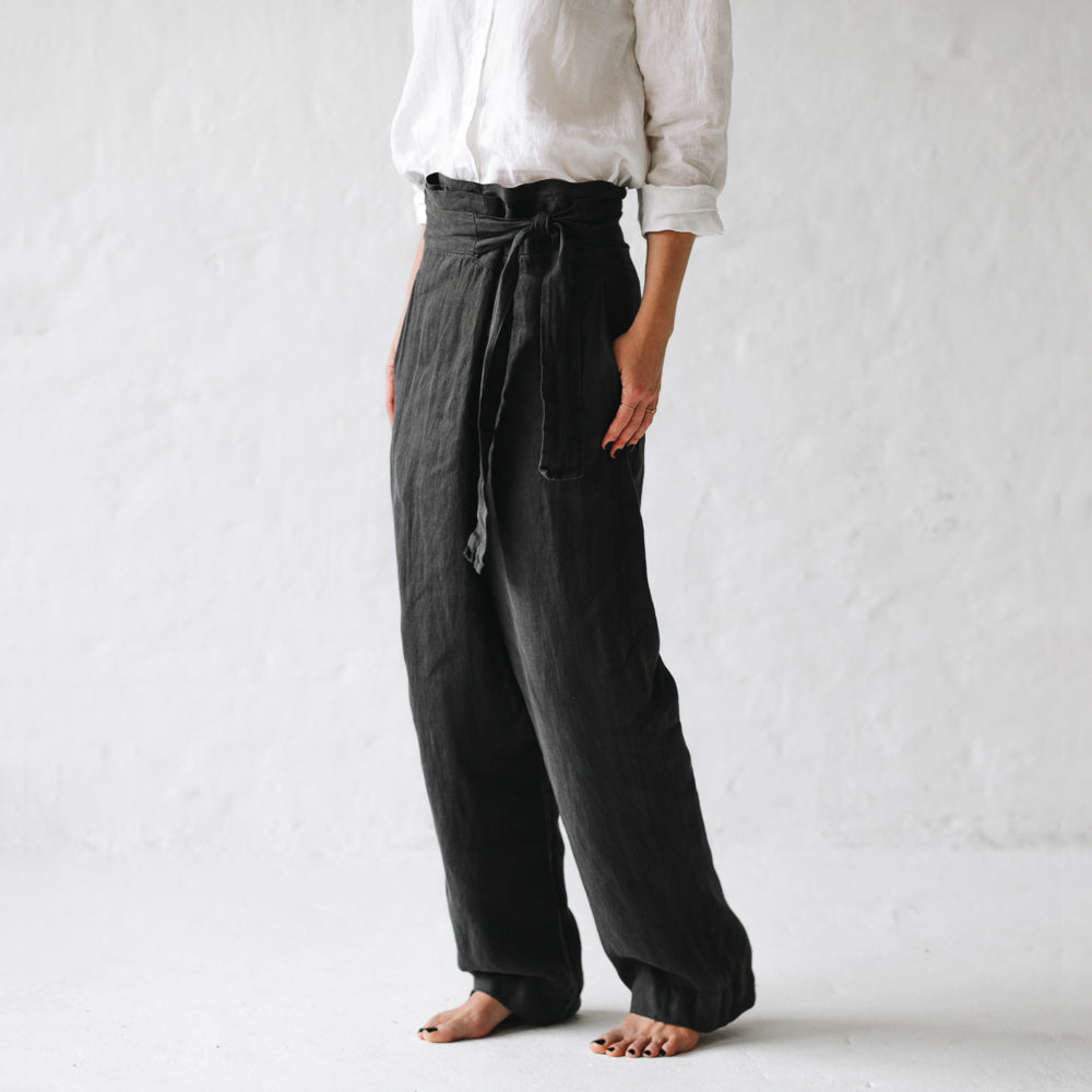 Linen Wrap Pants |  Black