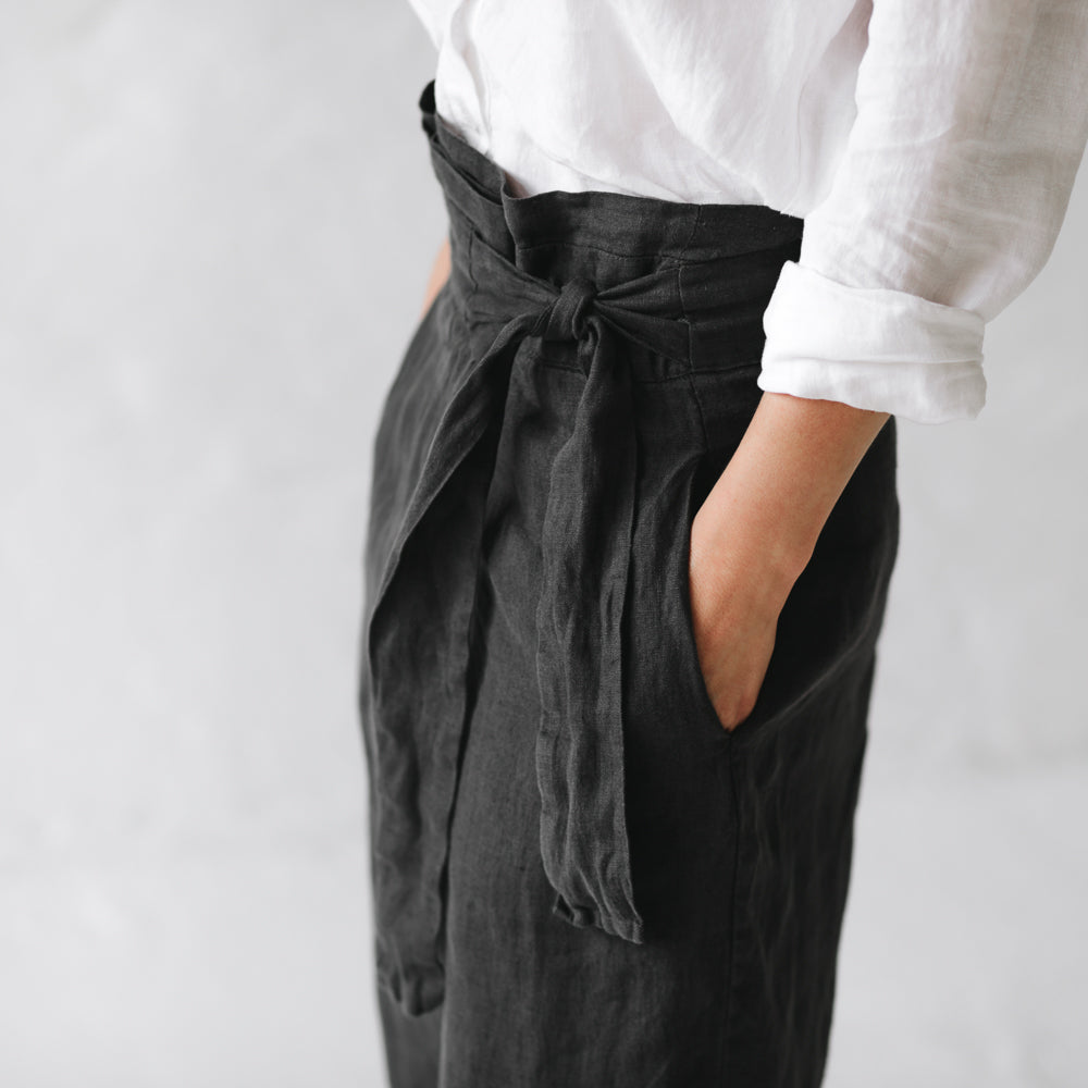 Linen Wrap Pants |  Black