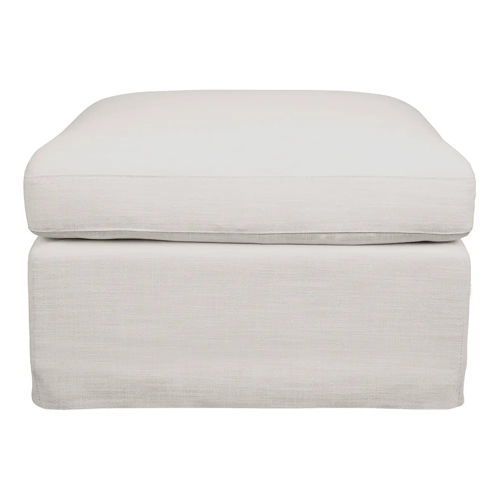 Linen Slip Cover Ottoman | Off White