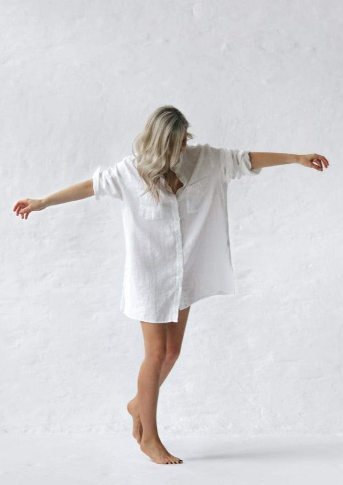 Linen Boyfriend Shirt | White