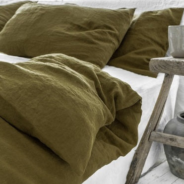 Olive Green Linen Duvet cover Set | Made in Europe