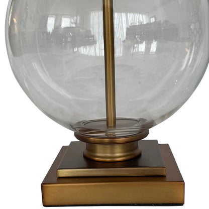IVY ANTIQUE BRASS AND GLASS LAMP WITH NATURAL LINEN SHADE