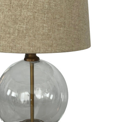 IVY ANTIQUE BRASS AND GLASS LAMP WITH NATURAL LINEN SHADE