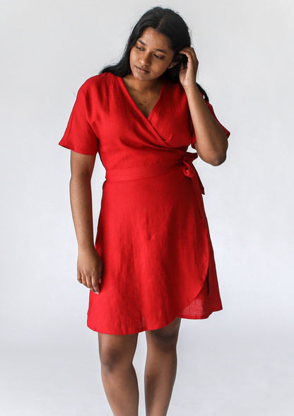 Wrap Linen Dress | Red