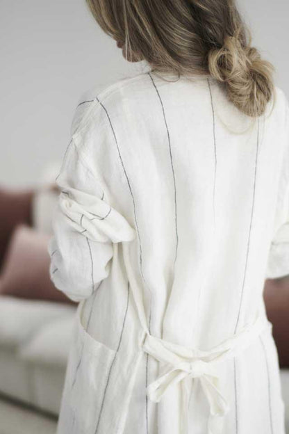 Linen Robe  | Charcoal Stripe